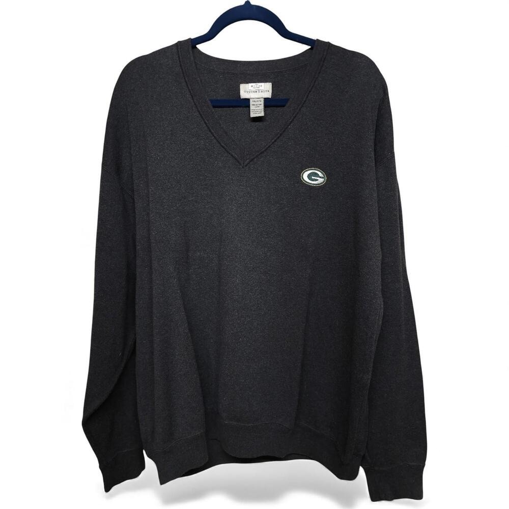 Cutter Buck Mens Gray‎ V Neck Long Sleeve Sweater Green Bay Packers G Logo XXL